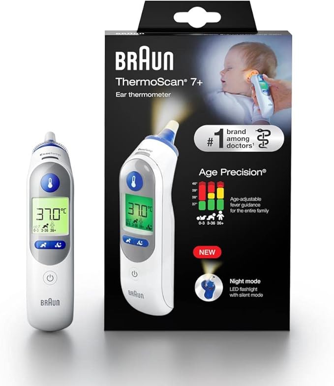 Braun IRT 6525 Healthcare ThermoScan 7 Ear thermometer with Age Precision (accurate, convenient, temperature screening, fever, fast, easy to use) and Night Mode