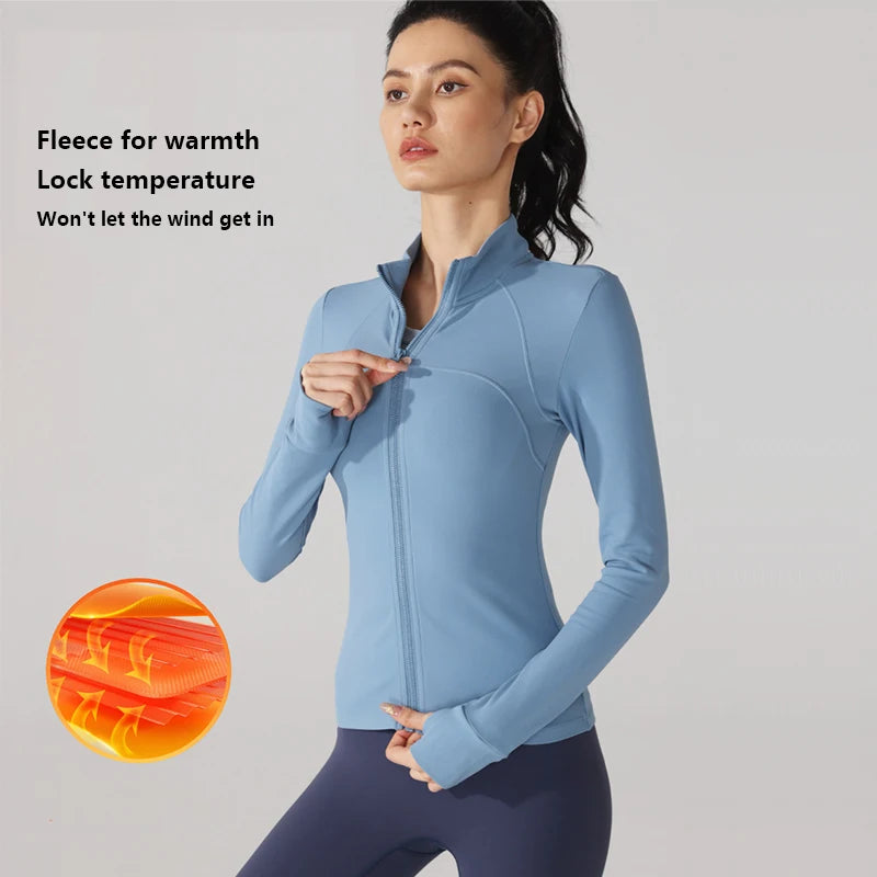 Running Jacket for Women, Sports Windproof Suit, Tight Gym Wear, Long Sleeves, Warm and Cold Proof, Autumn and Winter