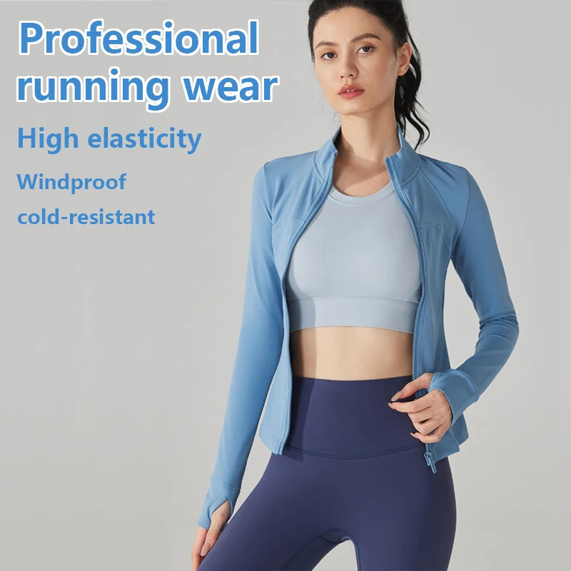 Running Jacket for Women, Sports Windproof Suit, Tight Gym Wear, Long Sleeves, Warm and Cold Proof, Autumn and Winter