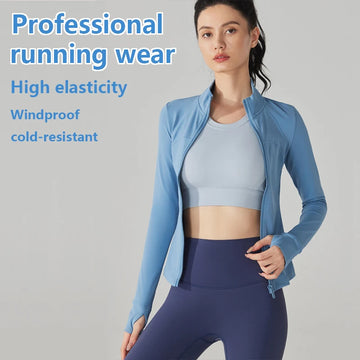 Running Jacket for Women, Sports Windproof Suit, Tight Gym Wear, Long Sleeves, Warm and Cold Proof, Autumn and Winter