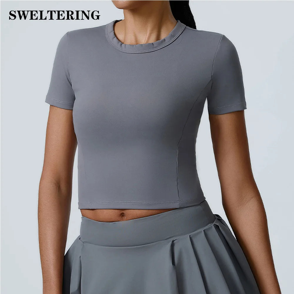 Women Yoga Top Sport T Shirts Fitness Clothes Workout Short Sleeve Push Up Yoga Shirt Gym Top Running Active Wear Sport Tops